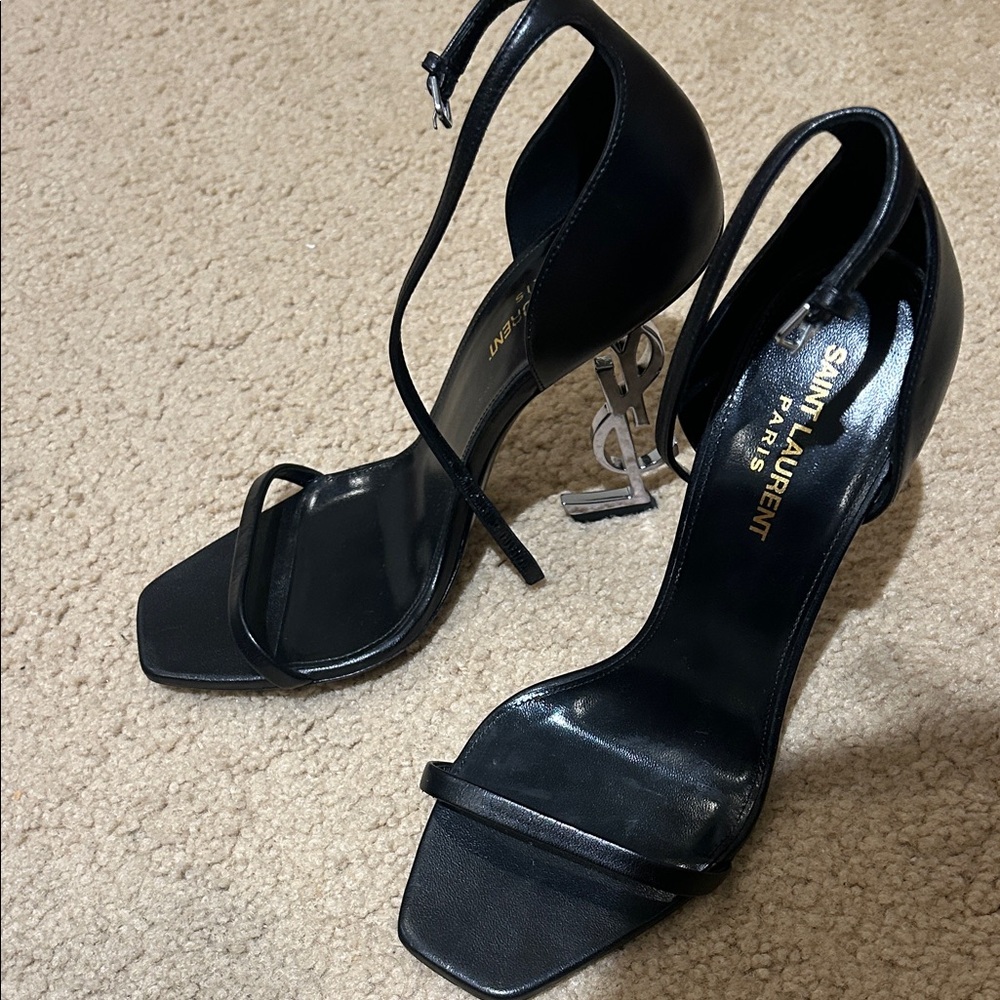 Saint Laurent Black Heels with Metallic Logo